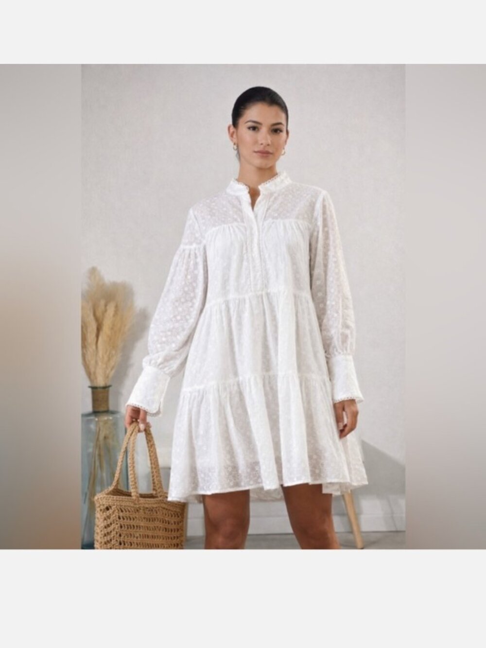 Gorgeous ASA White Eyelet Embroidered Cotton Midi Dress Boho Prairie Size XL